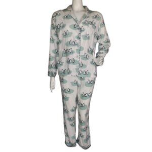 MUNKI MUNKI Pajama Set, S, Penguins, 2pc Top/Pants, Flannel, Matching, White